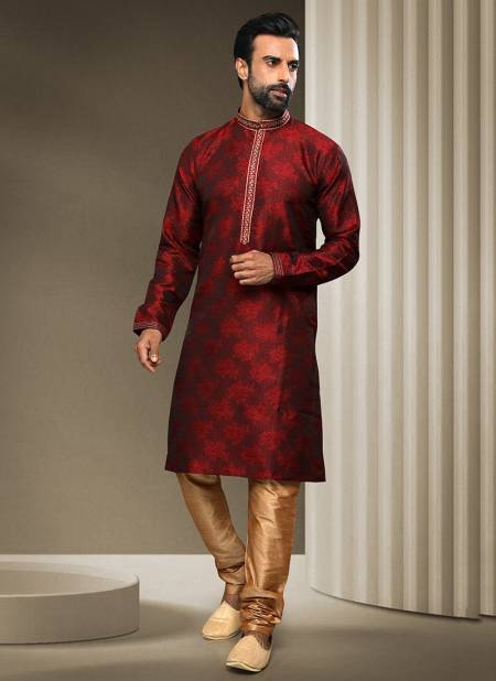 Maroon Colour Ethnic Wear Mens Jacquard silk Kurta Pajama Collection 1538